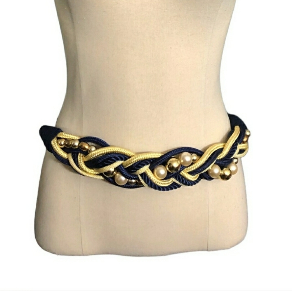 VINTAGE Braided Rope & Pearl Belt with Brass HookVintage EUC!